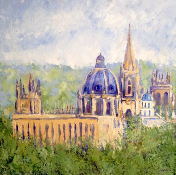 showing watercolour image of Radcliffe Camera and skyline in Oxford